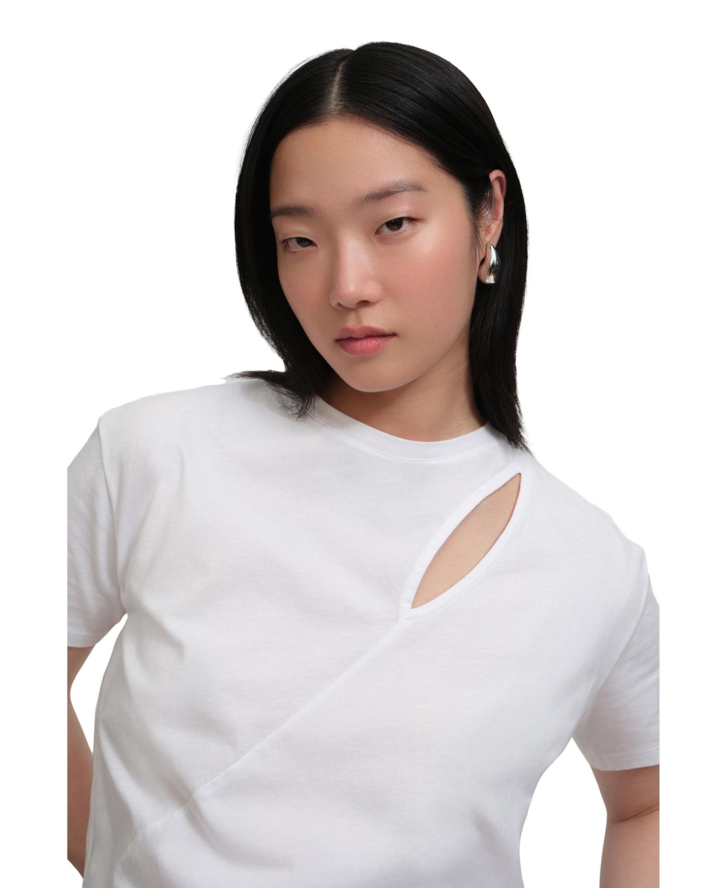 Женский топ Marcella Leonie Asymmetric Cutout Crewneck Short-Sleeve, цвет: Белый — фото 5