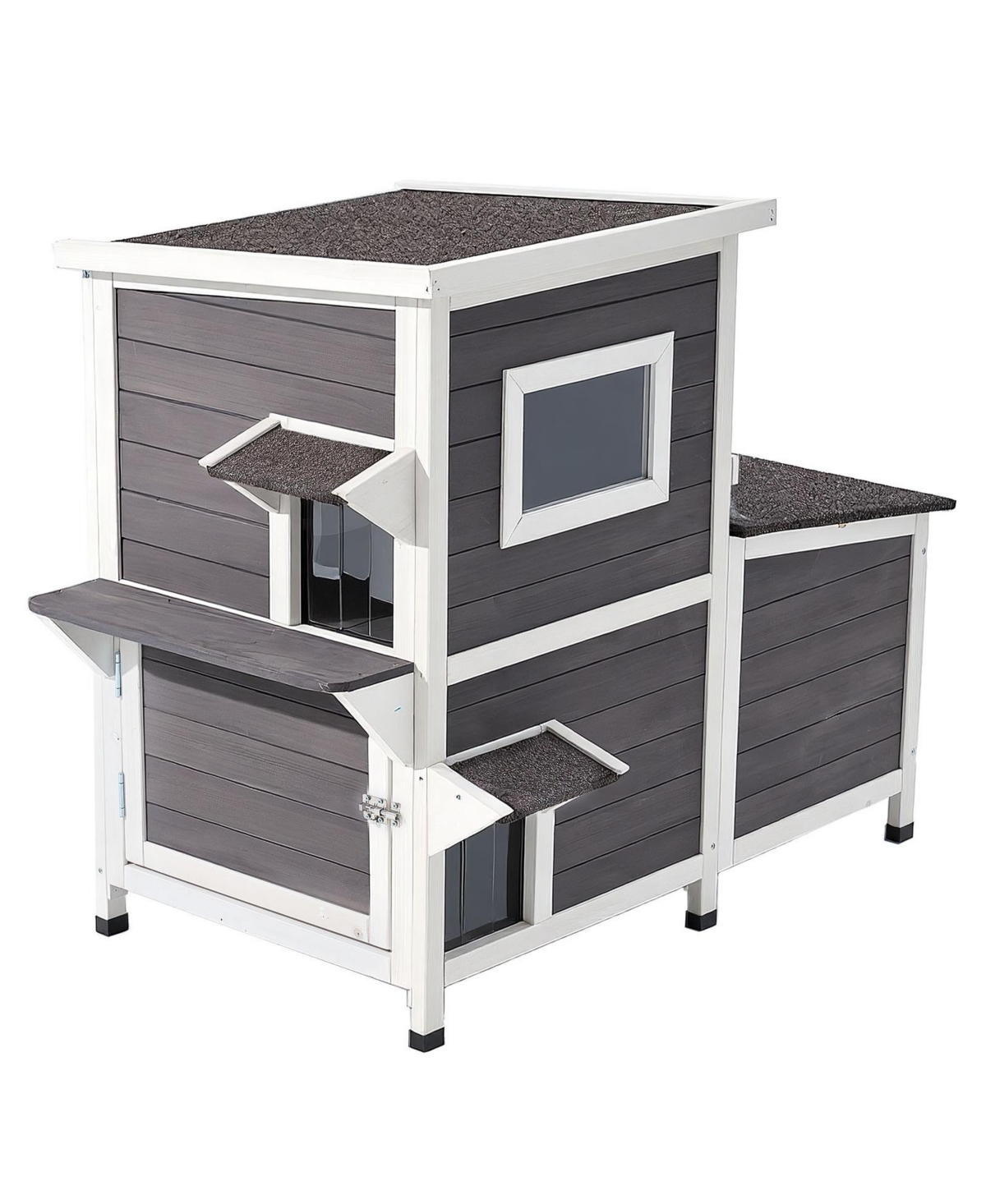 Hongge Two-Story Wooden Outdoor Cat Shelter for Up to Three Cats