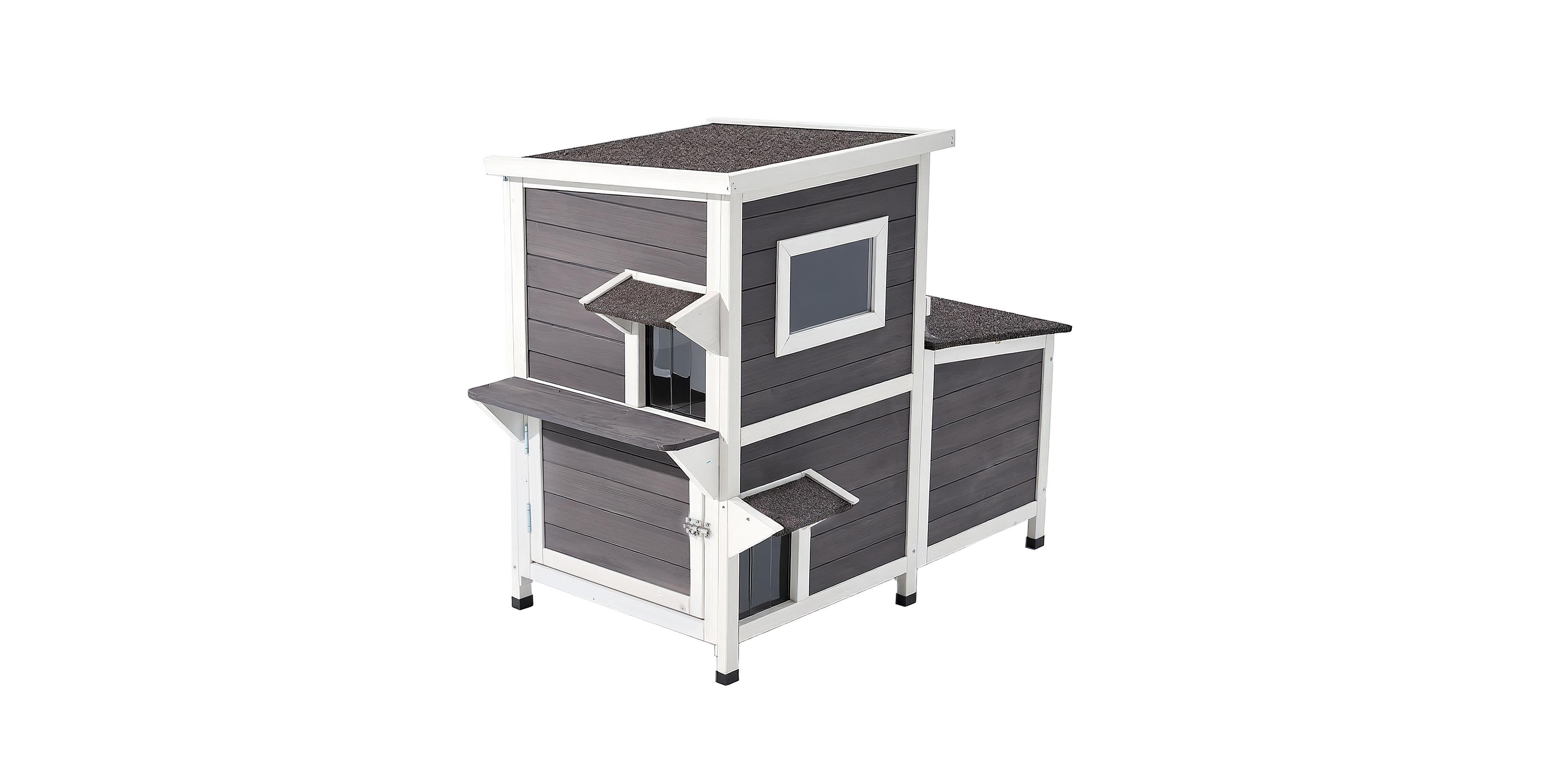 Hongge Two-Story Wooden Outdoor Cat Shelter for Up to Three Cats