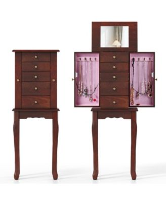 Standing Jewelry Armoire with Mirror and Storage Drawers