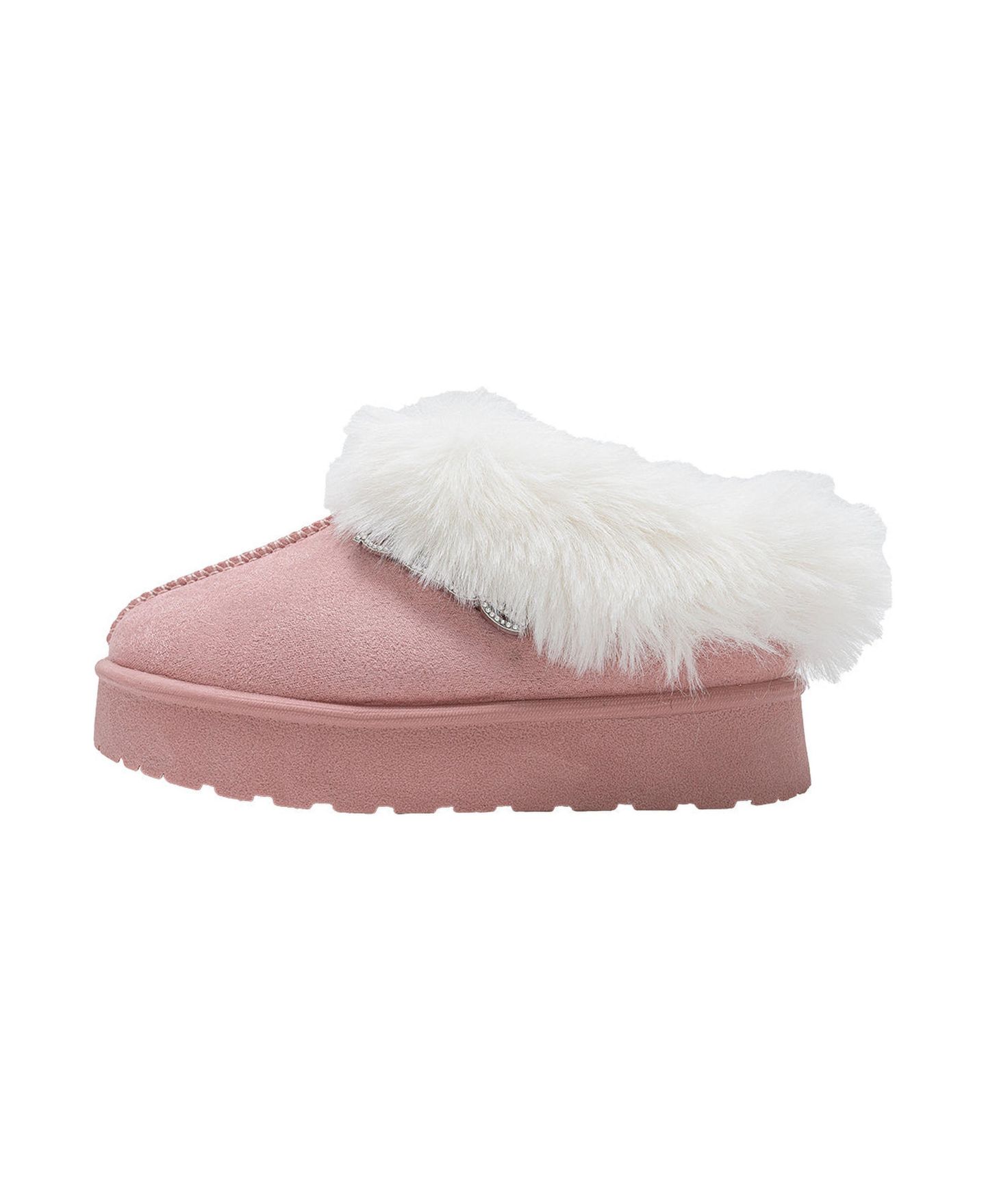 Тапочки Bebe Microsuede Faux Fur Slip-On Slippers with Rhinestone Logo для девочек-малышей, цвет: Пудровый — фото 3
