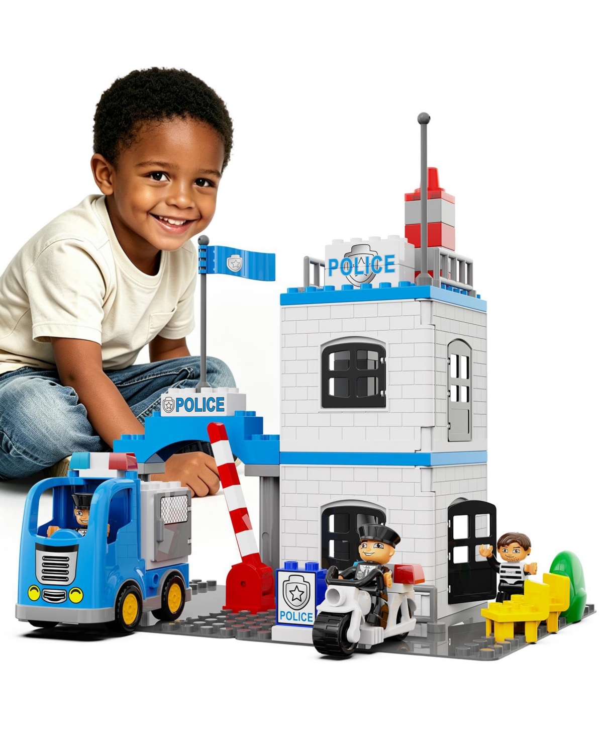 Gnuadz Police Station Large Station Classic 59-Piece Building Set, Ages 3+ - White