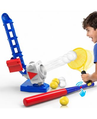 2 In 1 RC Auto Baseball Tennis Pitching Machine With Bat Racket And 6 Balls