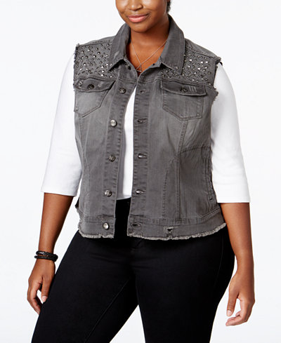 Melissa McCarthy Seven7 Trendy Plus Size Embellished Denim Vest