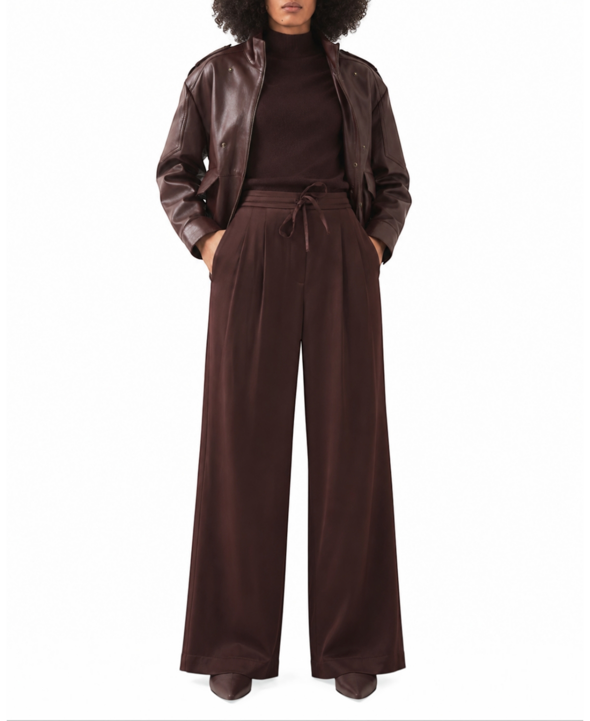 Mint Velvet Women's Satin Pleated Wide-Leg Trousers