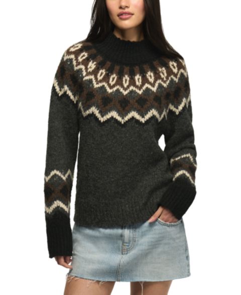 Женский свитер Lucky Brand Fair Isle Mock Neck Long-Sleeve, цвет: Угольный меланжевый серый