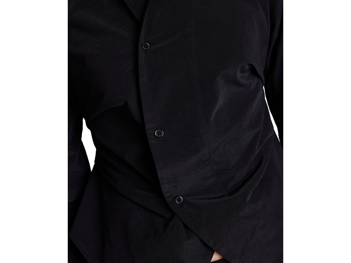 Женская рубашка Kenneth Cole Asymmetrical Long-Sleeve Collared Knit Taffeta, цвет: Чёрный — фото 6