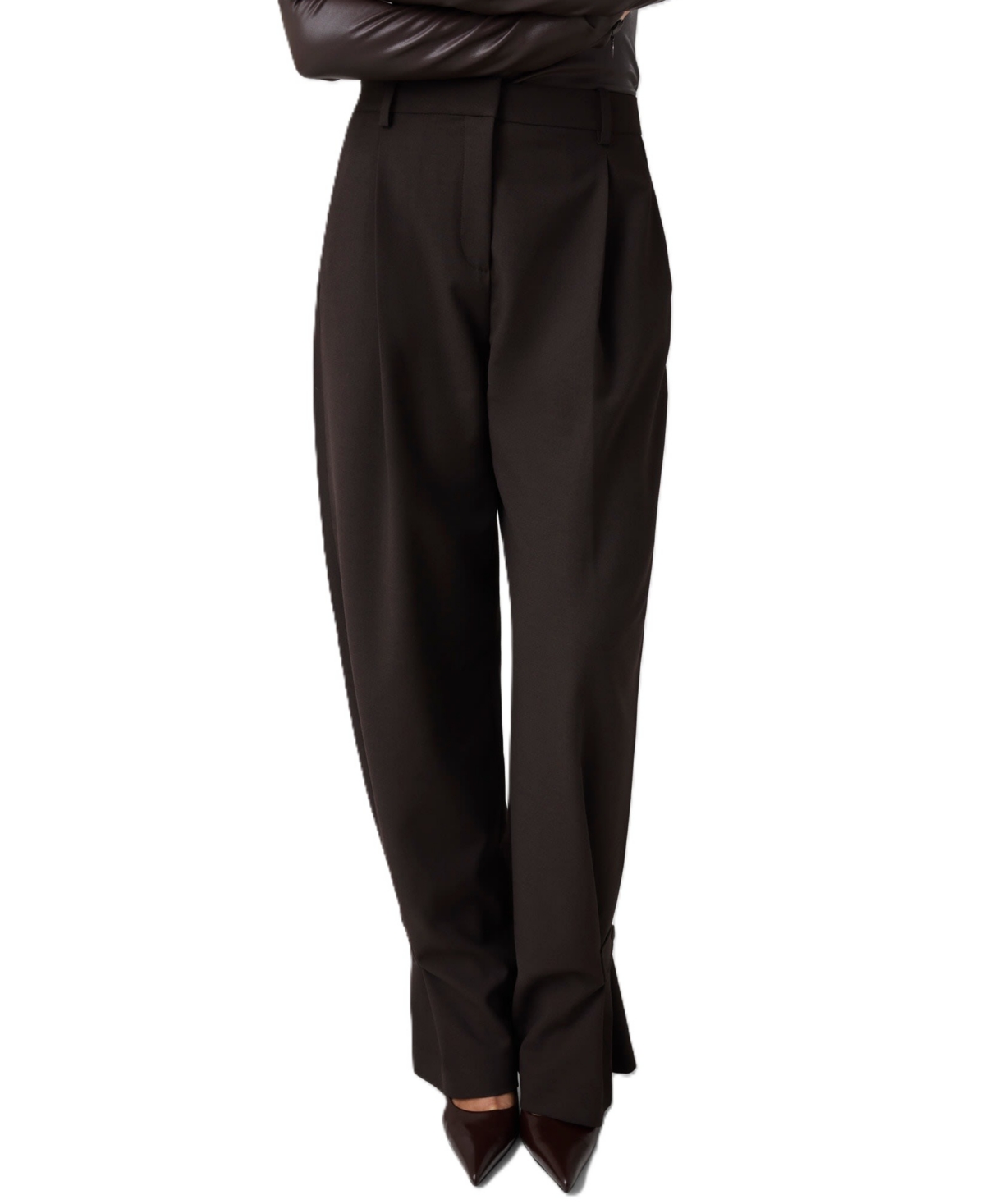 Guess Women's Ankle Frog High-Waisted Pleated Chino Pants - Choco Espresso