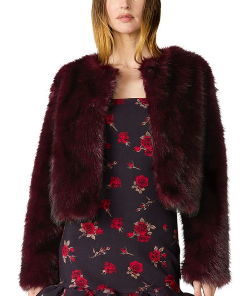 Женская куртка Betsey Johnson Chubby Cropped Open-Front Faux Fur, цвет: Красный сливовый