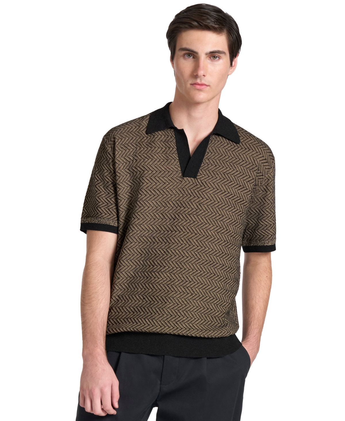 Ted by Baker Men's Eccleston V-Neck Herringbone Classic-Fit Polo Shirt