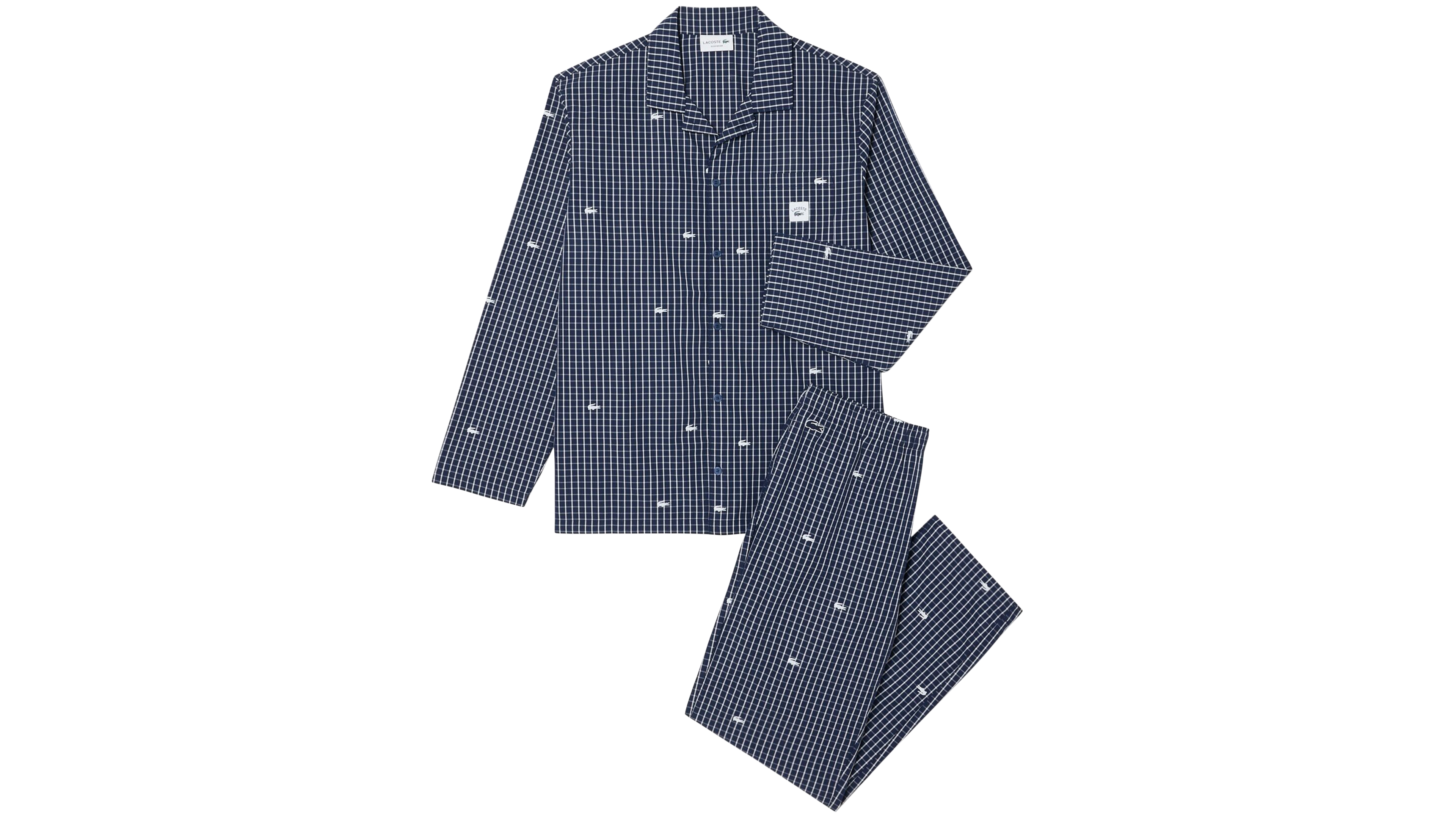Lacoste Men's Cotton Printed V-Neck Top and Pants, 2-Piece Pajama Set