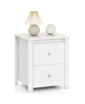 Engineered Wood Nightstand with 2 Storage Drawers and Metal Handles