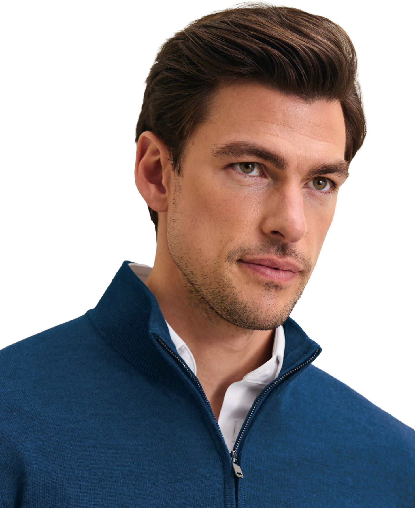 Мужской свитер Charles Tyrwhitt Royal B из мериносовой шерсти на молнии до груди, цвет: Королевский синий — фото 2