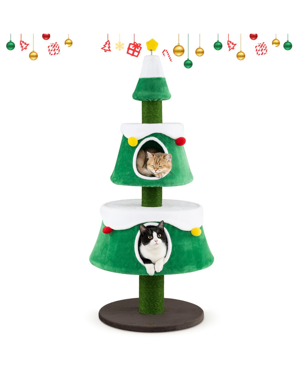 Costway 61.5" Cat Christmas Tree with 2 Large Condos, Natural Jute Scratching Posts - Green