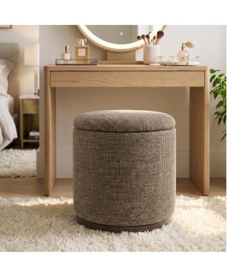 Vanity Stool Ottoman With Storage, Round Swivel Ottoman, Reversible Lid Side Table