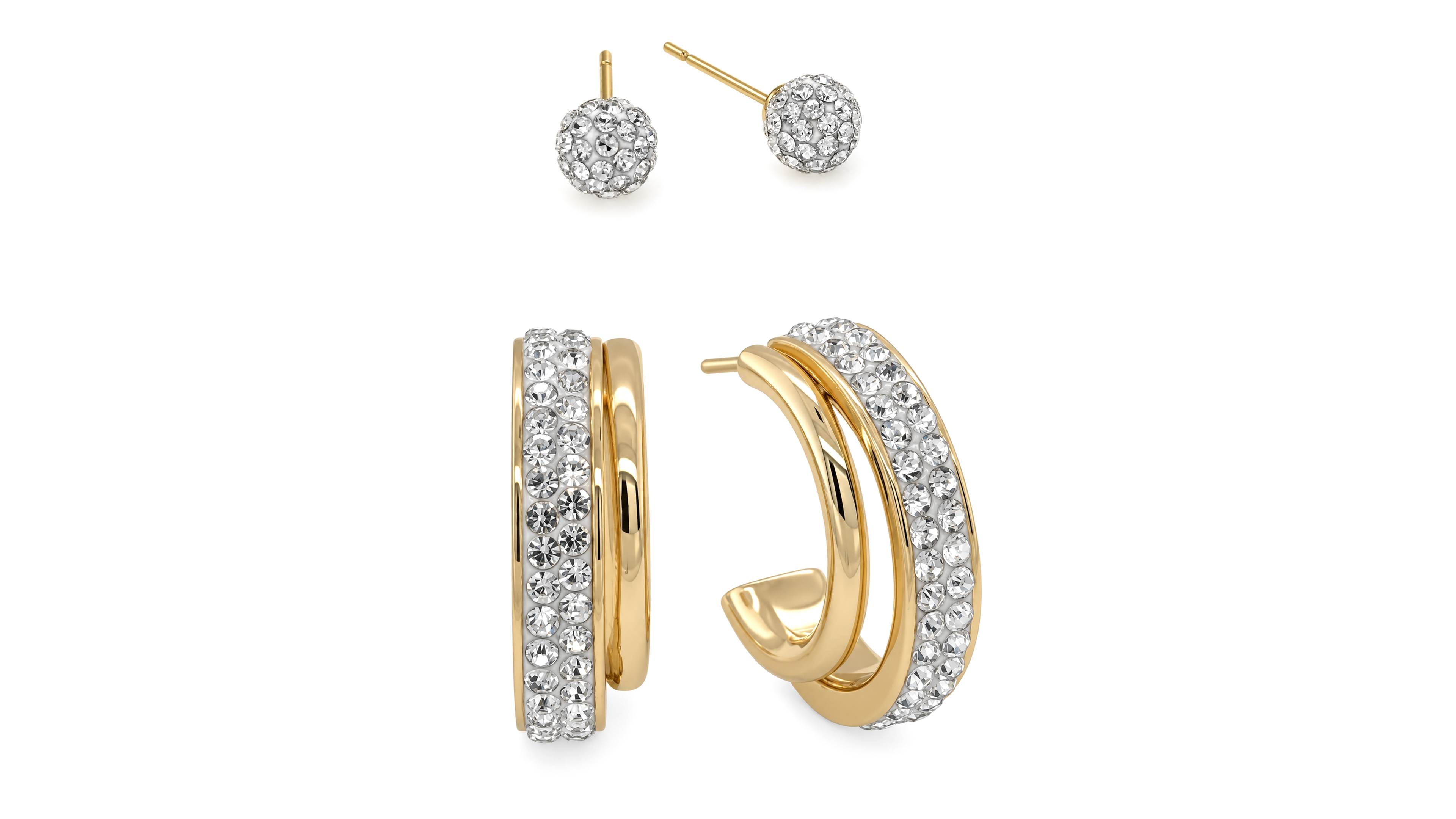 and Now This Crystal Ball Stud Hoop Duo Earring Set