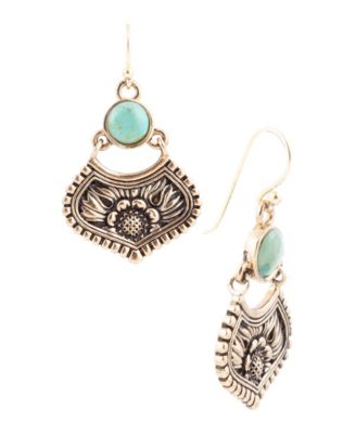 Genuine Blue Turquoise Floral Drop Earrings