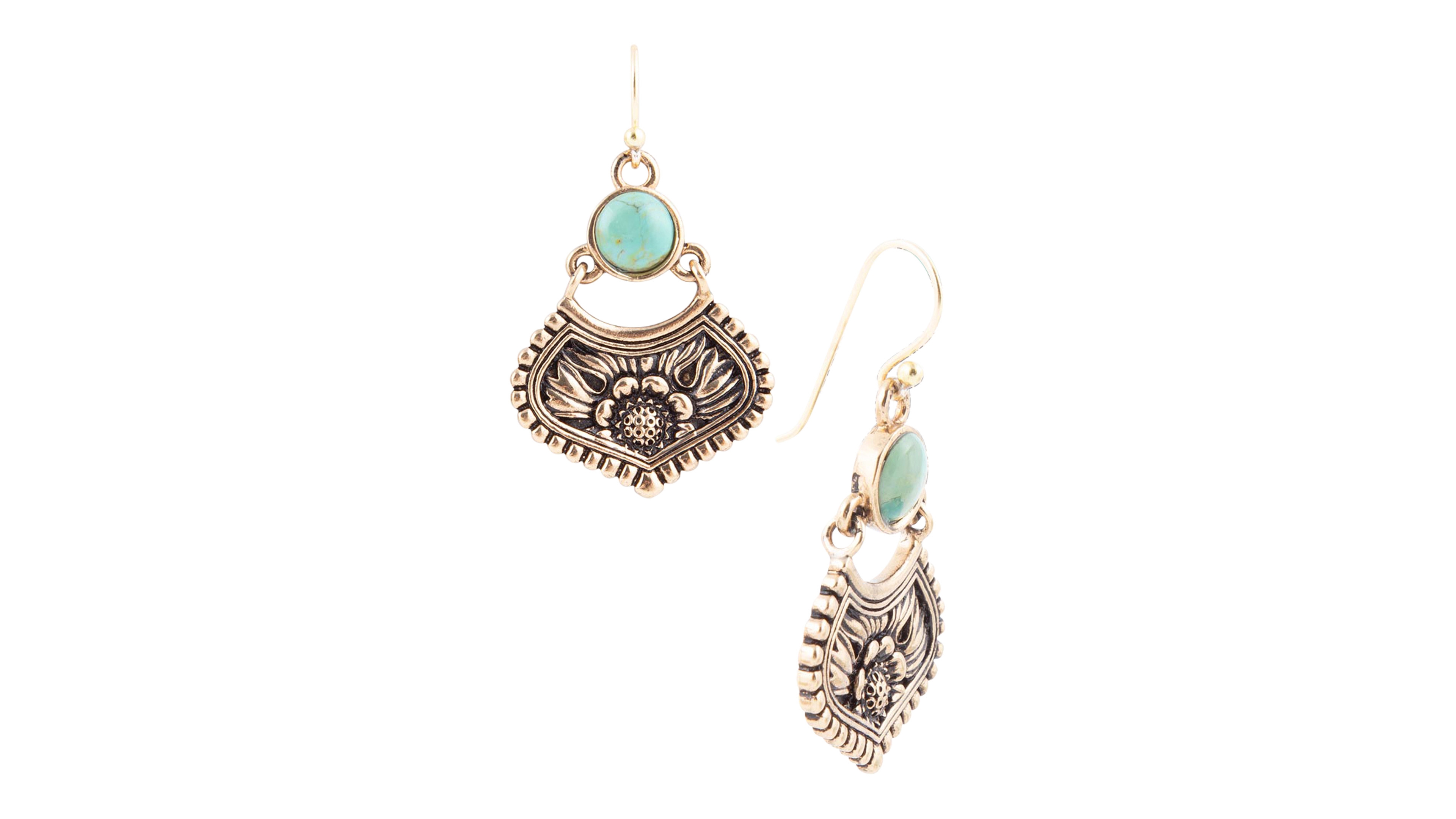 Barse Genuine Blue Turquoise Floral Drop Earrings