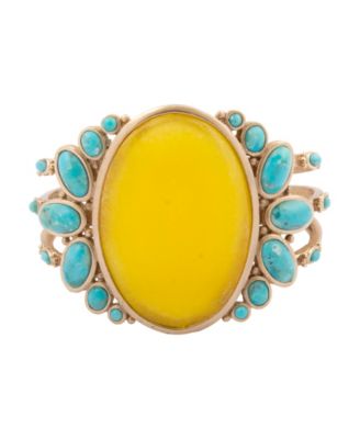 Genuine Yellow Quartz and Genuine Turquoise Gold-Tone Sunny Cuff Bracelet