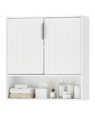 Bathroom Wall Cabinet with 2 Fluted Doors and Open Cube Shelf