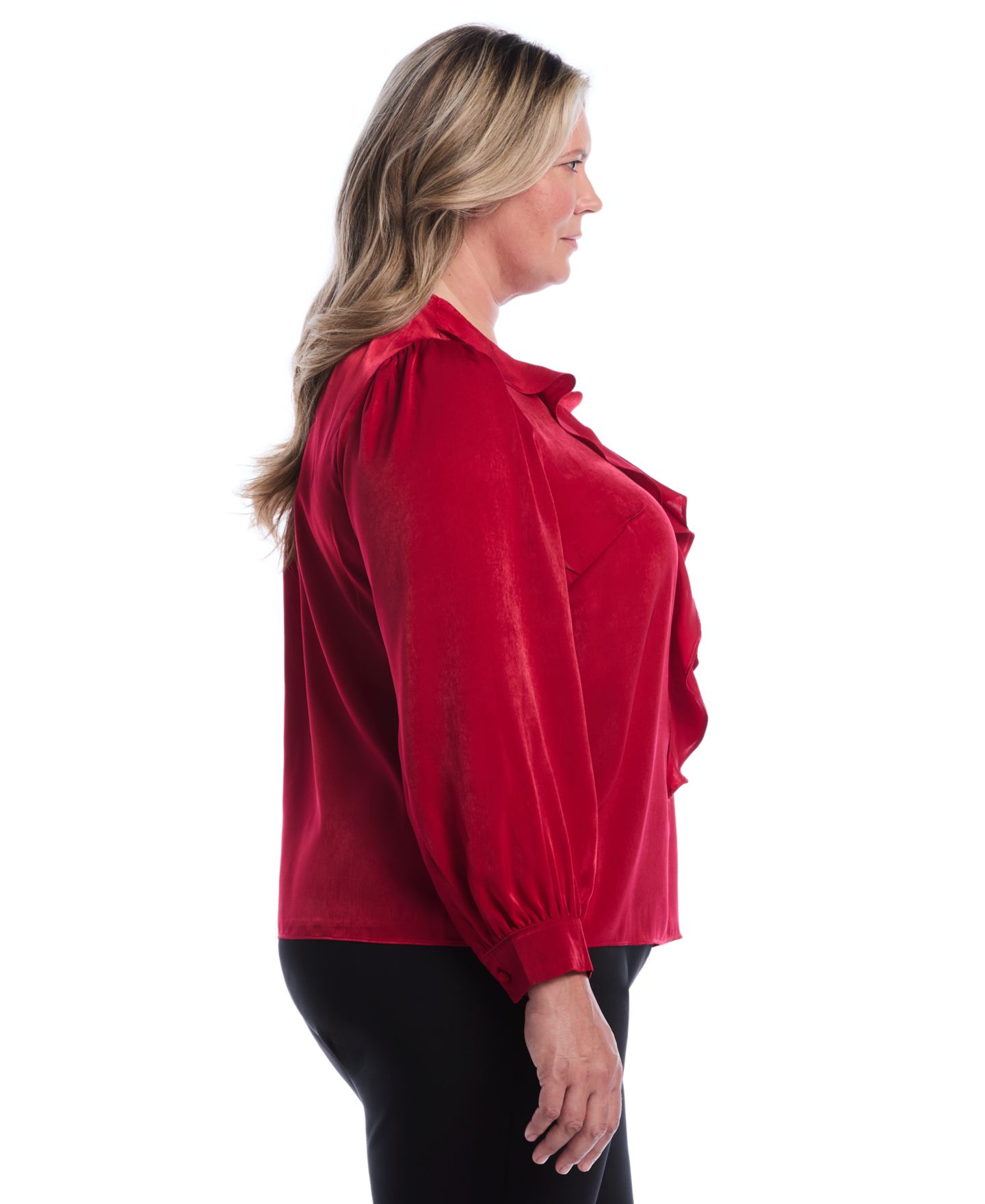 Женская блузка Rafaella Plus Size Puff-Sleeve Ruffle V, цвет: Красный — фото 4