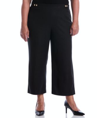 Plus Size Button Tab Wide Leg Cropped Pull-On Pants