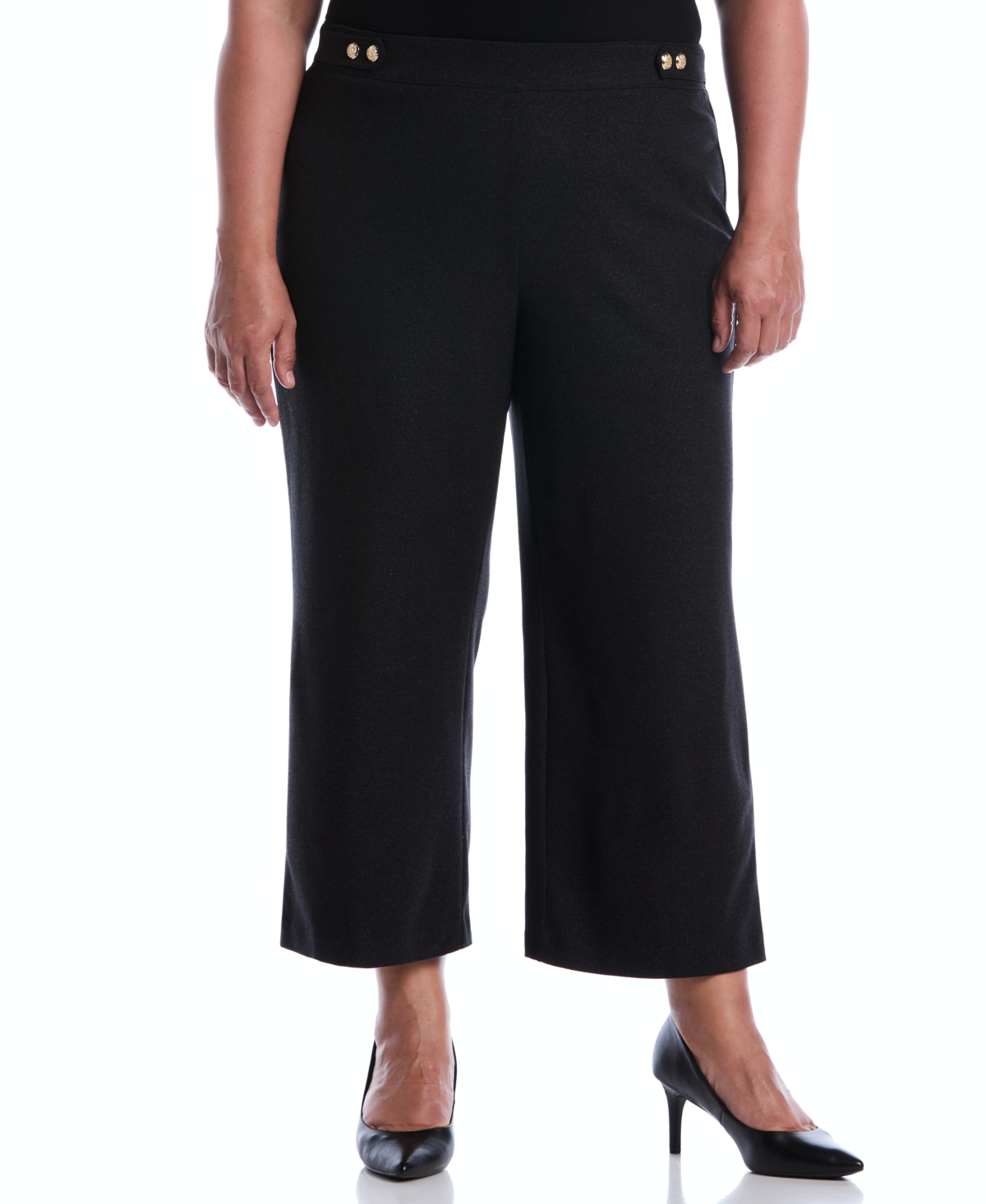 Rafaella Women's Plus Size Button Tab Wide Leg Ponte Pants in Phantom Heather, Size 2X, Polyester/Viscose/Elastane