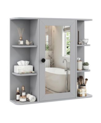 Wall Mounted Medicine Cabinet with Mirrored Door and 6 Open Shelves