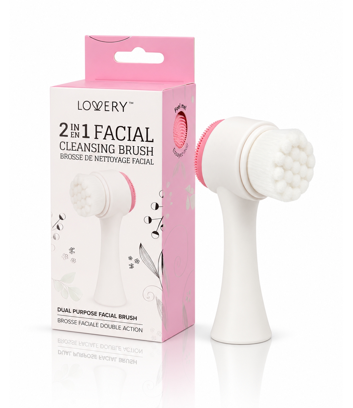 Lovery 2-in-1 Facial Cleansing and Massage Brush, Skincare Tool, Face Cleansing Brush and Exfoliating Massager, Skin Care Beauty Device - White, pink