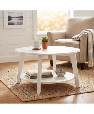 Modern 2-Tier Round Coffee Table With Storage, 31.5" Living Room Center Table, Open Shelf, Curved Legs, Engineered Wood Accent Cocktail Table