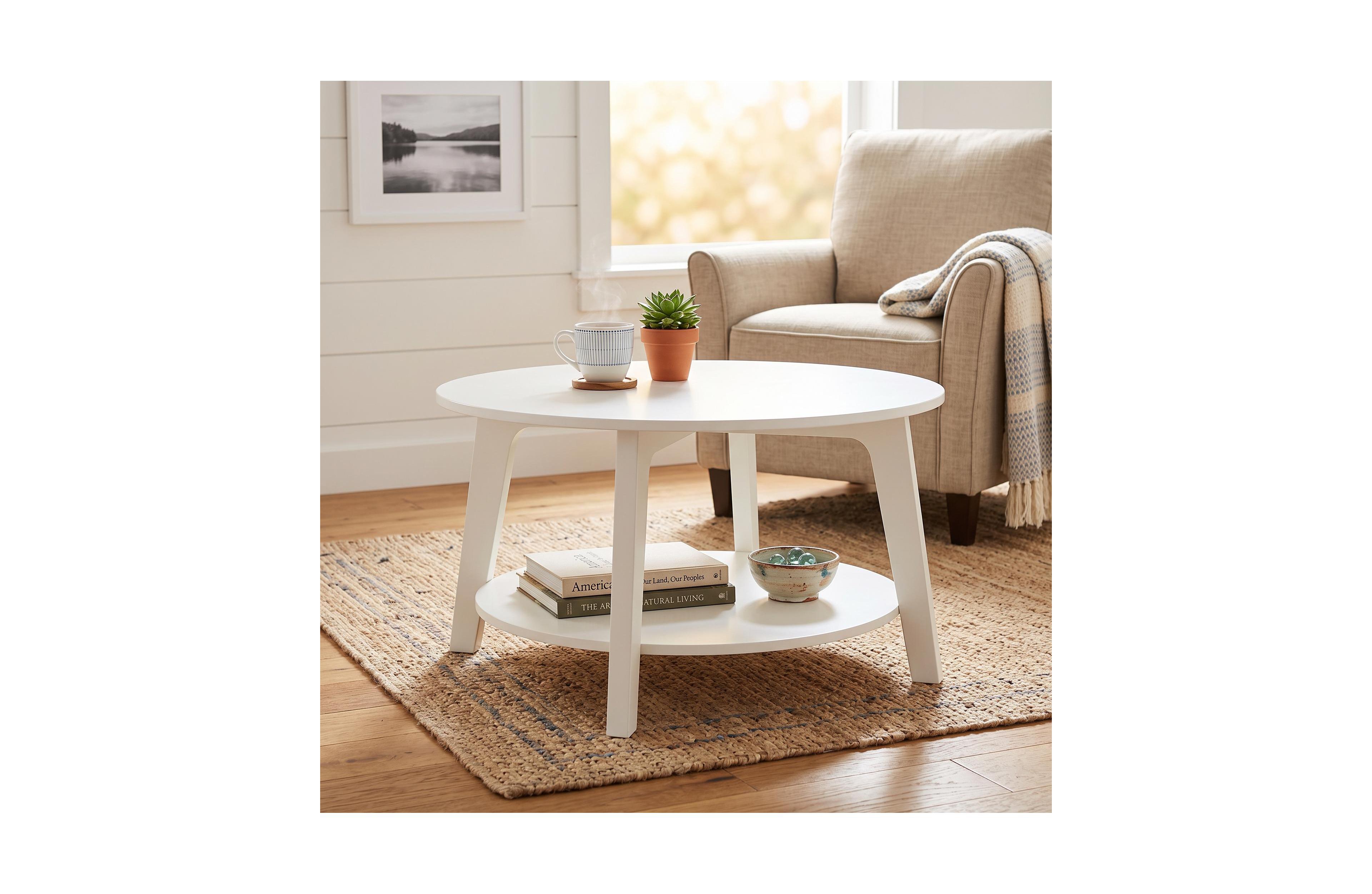 Gaomon Modern 2-Tier Round Coffee Table With Storage, 31.5" Living Room Center Table, Open Shelf, Curved Legs, Engineered Wood Accent Cocktail Table