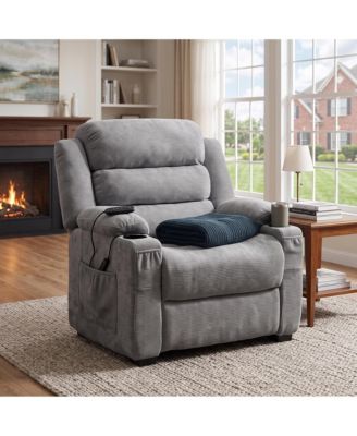 Oversized Power Recliner Chair, 26'' Wide Seat, Dual Memory Position Controls, USB Charging, Plush Padding, Cup Holders, Side Pockets