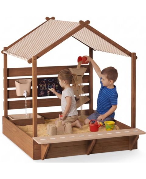 Детская игрушка Best Choice Products Wooden Sandbox 52" x 45", Canopy & Water Table Playset, Fits 4 Kids, Ages 3+, цвет: Бежевый