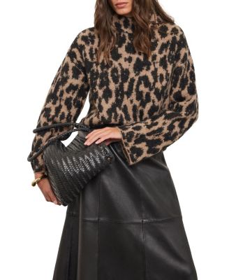 Women's Animal-Print Fuzzy-Knit Mock Neck Sweater