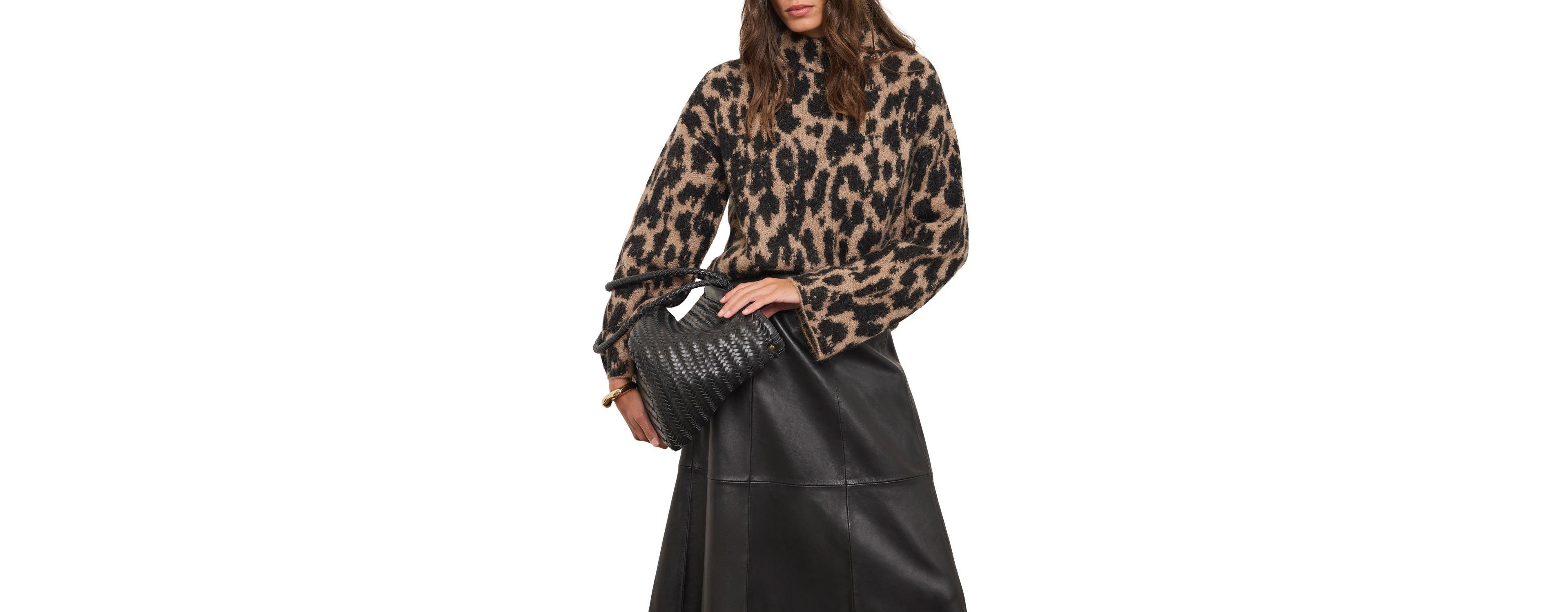 Mint Velvet Women's Animal-Print Fuzzy-Knit Mock Neck Sweater