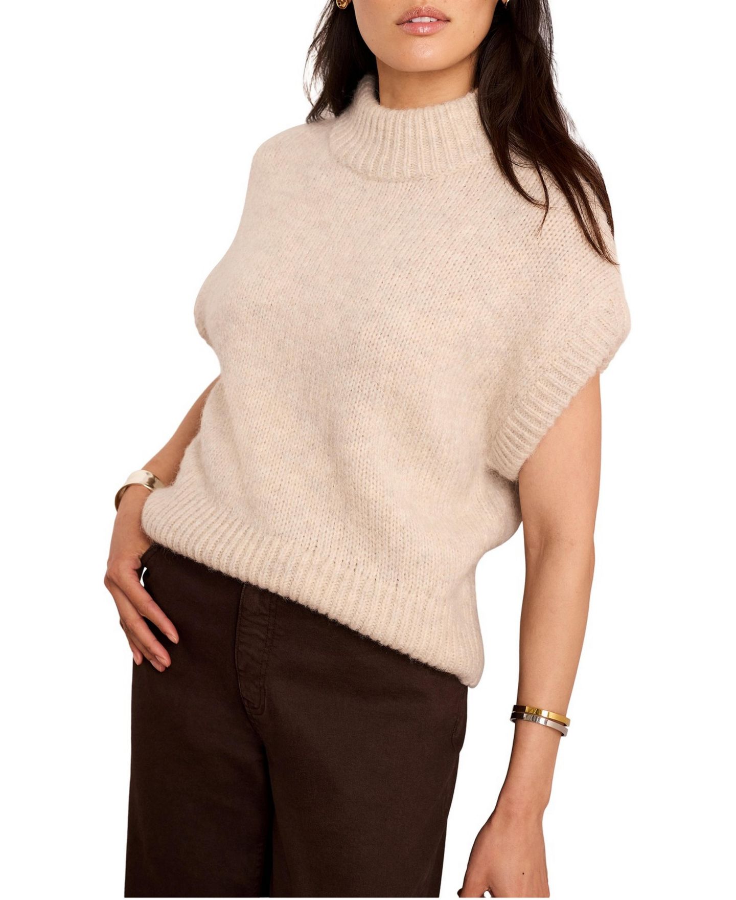 Женский свитер Mint Velvet High-Neck Wool-Blend Cap-Sleeve, цвет: Чёрный — фото 3