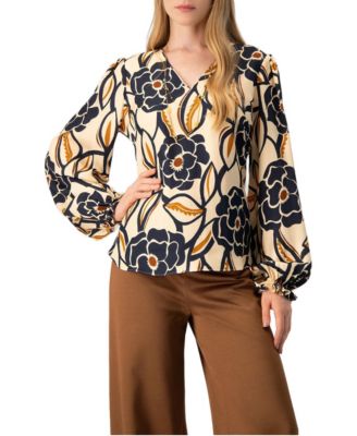 Women's Floral-Print Bishop-Sleeve Long-Sleeve Blouse