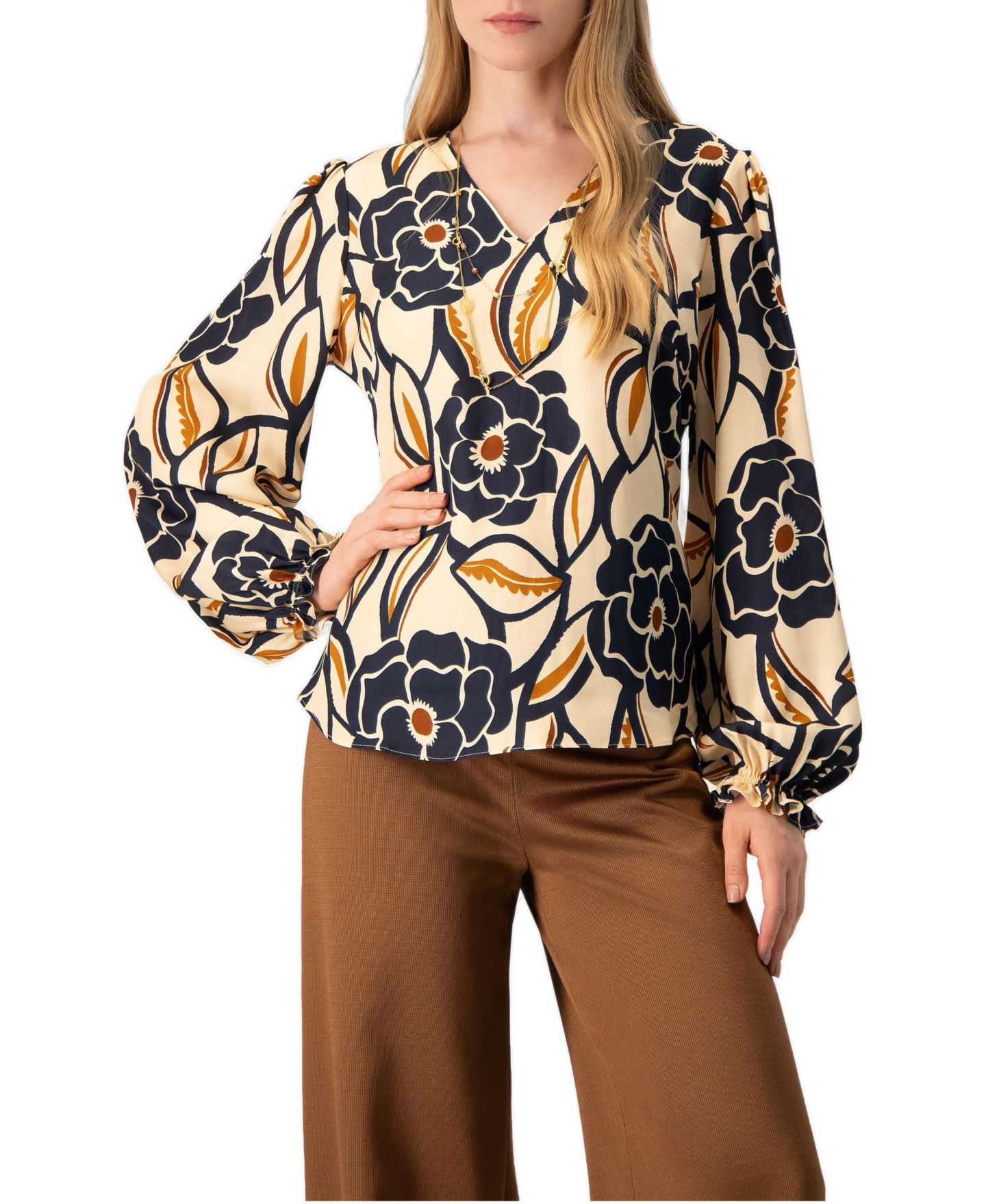 Женская блузка Ivonne Floral-Print Bishop-Sleeve Long-Sleeve, цвет: Слоновая кость — фото 1