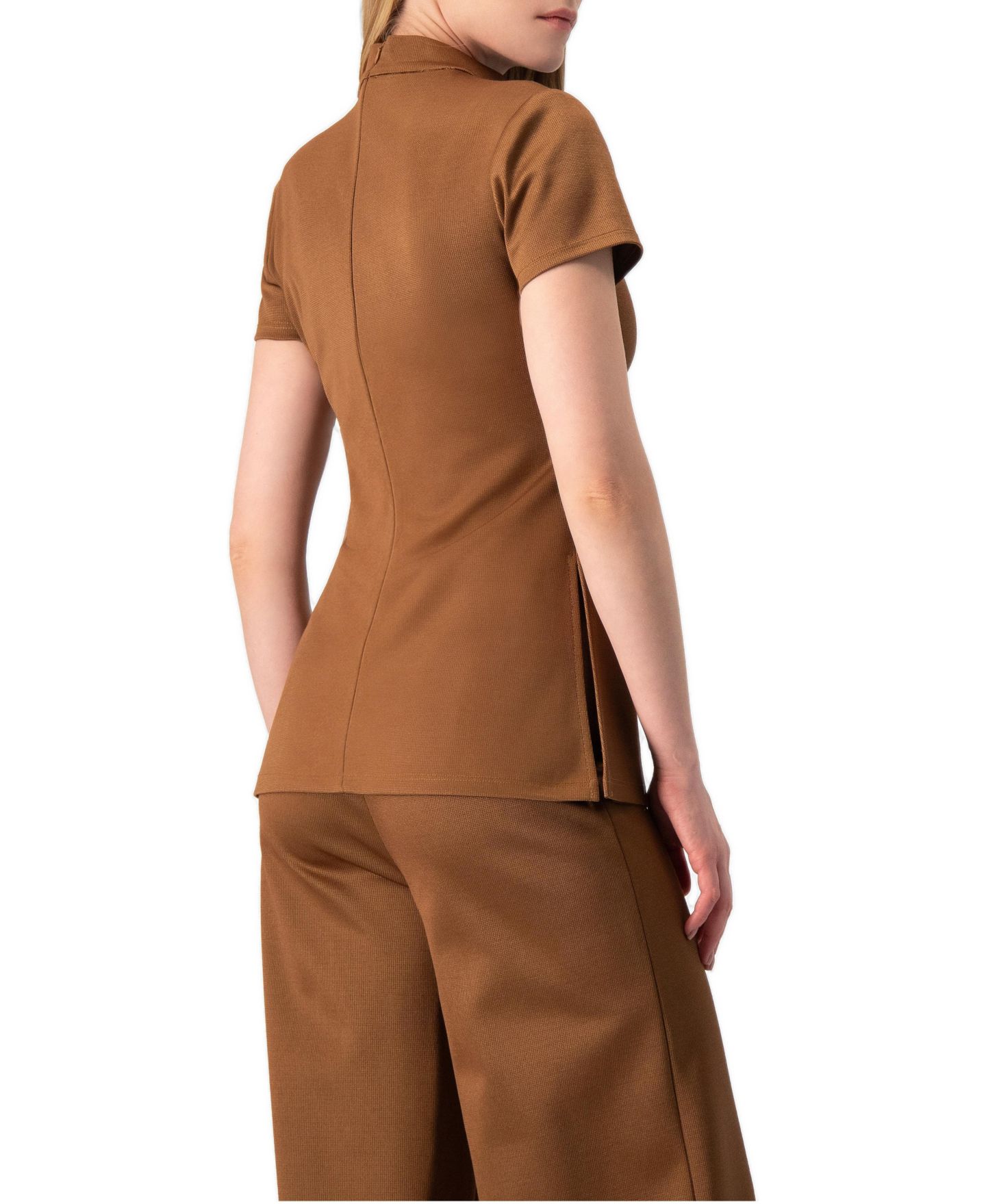 Женская блузка Ivonne High-Neck Short-Sleeve Side-Slit, цвет: Верблюжий — фото 2