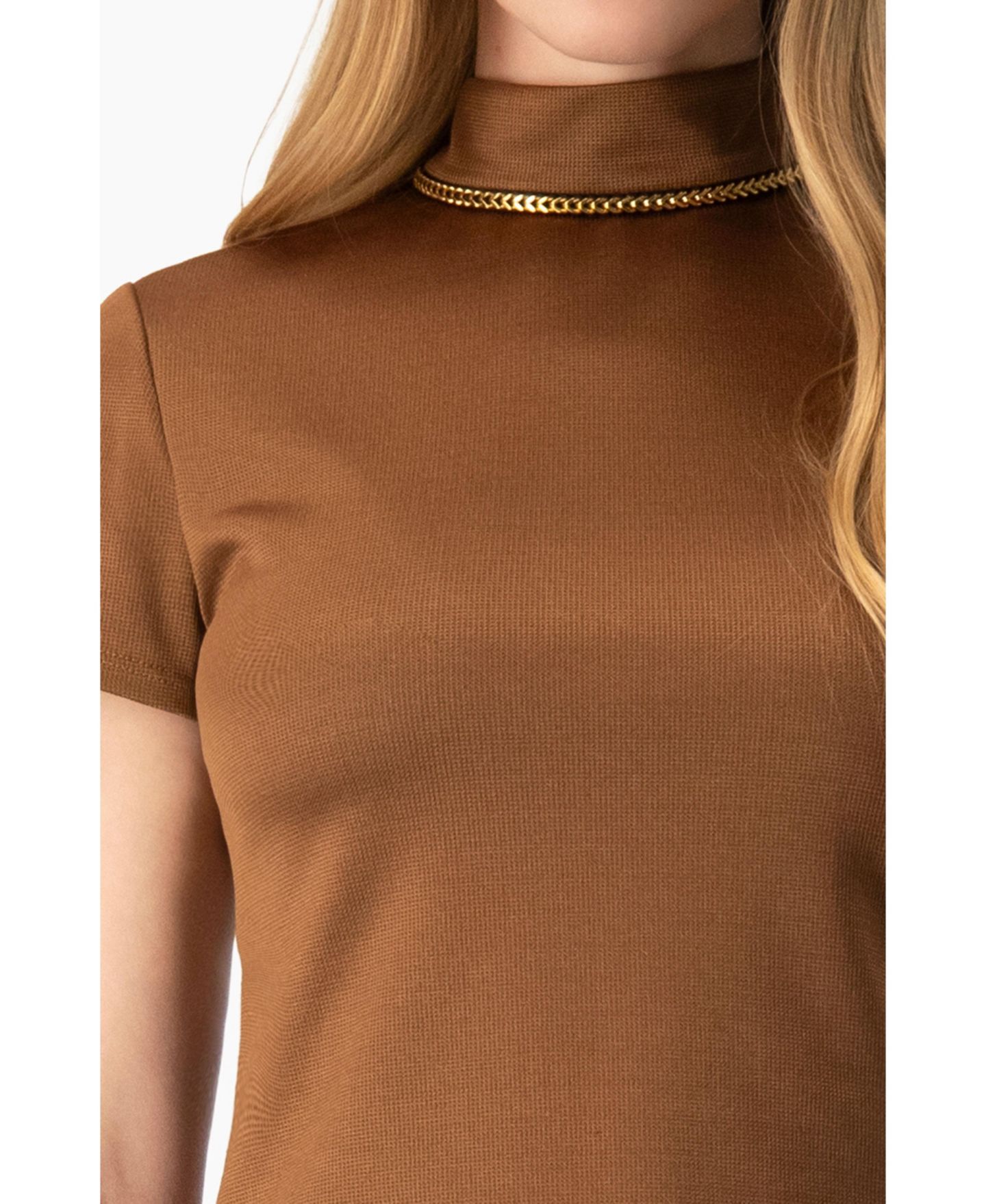 Женская блузка Ivonne High-Neck Short-Sleeve Side-Slit, цвет: Верблюжий — фото 6