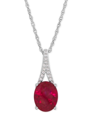 Macy's Lab-created Ruby (3-5/8 Ct. T.w.) And White Sapphire Accent Pendant Necklace In Sterling Silver In Red