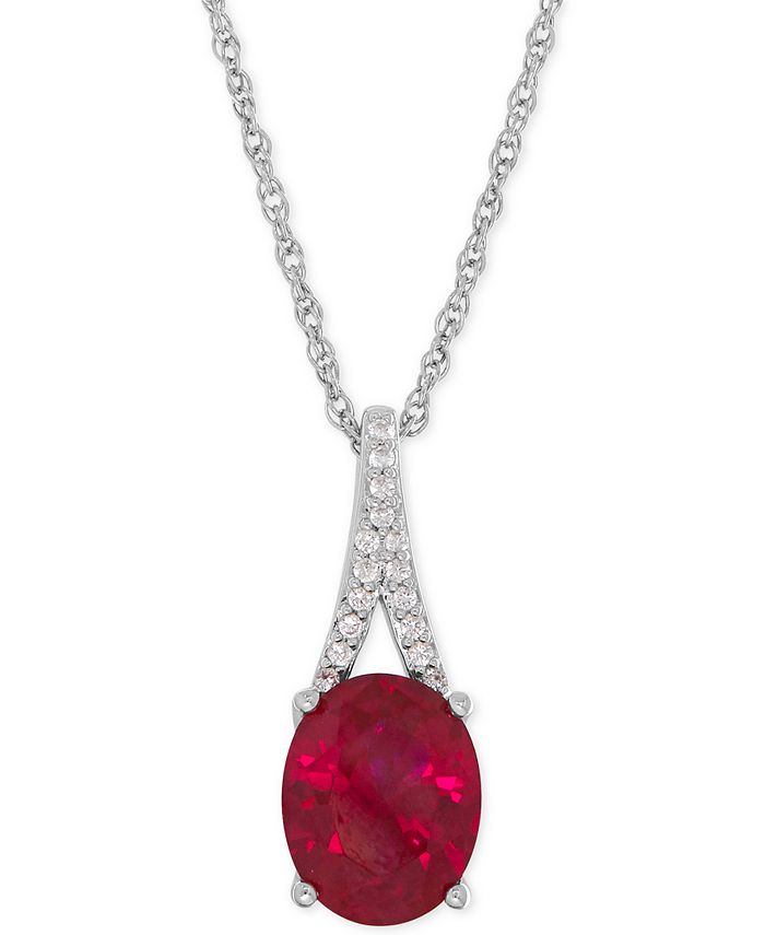 Macy's - Lab-Created Ruby (3-5/8 ct. t.w.) and White Sapphire Accent Pendant Necklace in Sterling Silver