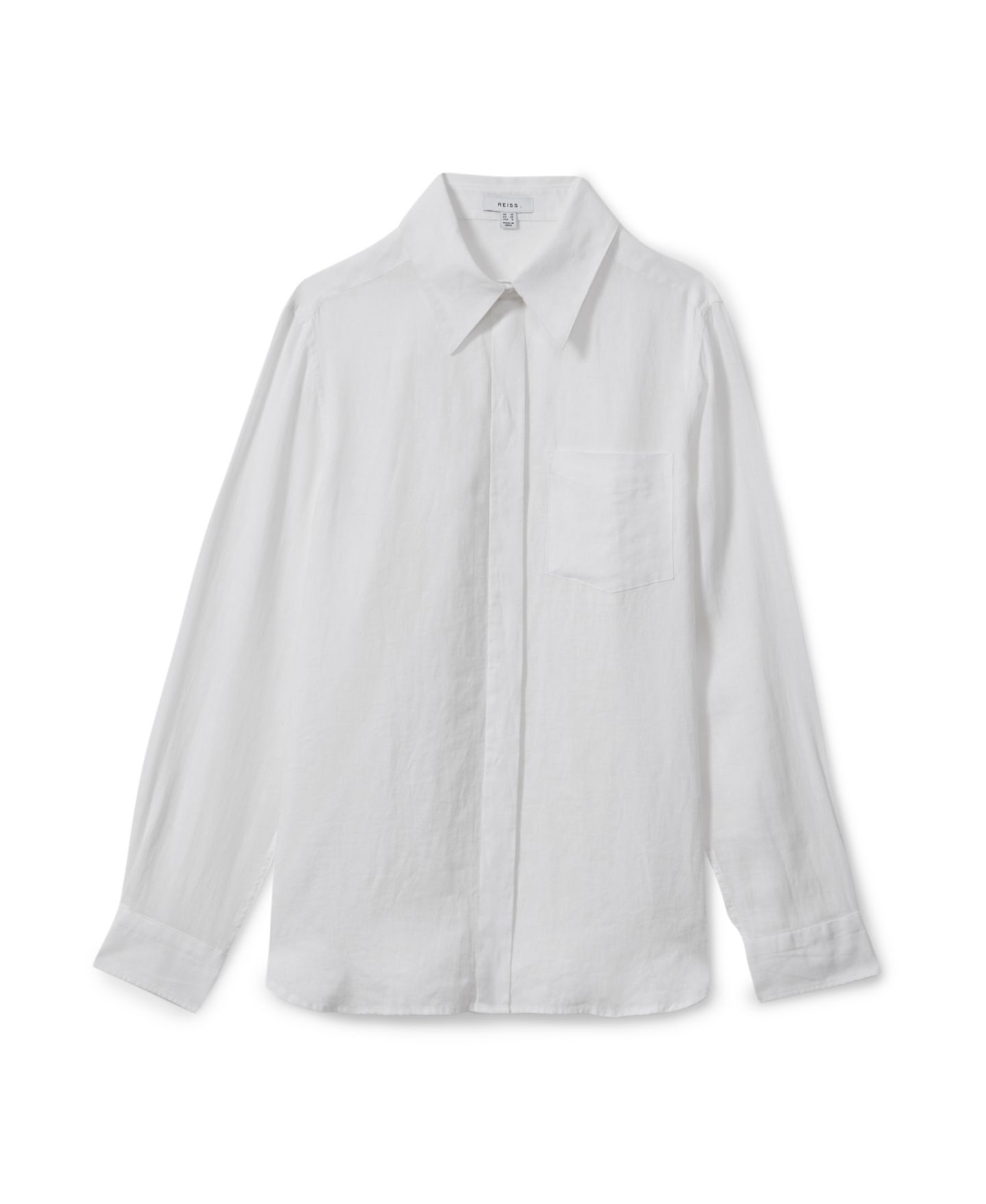 Женская рубашка REISS Campbell Linen Collared Long-Sleeve Patch-Pocket, цвет: Белый — фото 5