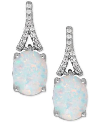 Macy's - Lab-Created Opal (1-3/8 ct. t.w.) and White Sapphire (1/8 ct. t.w.) Drop Earrings in Sterling Silver