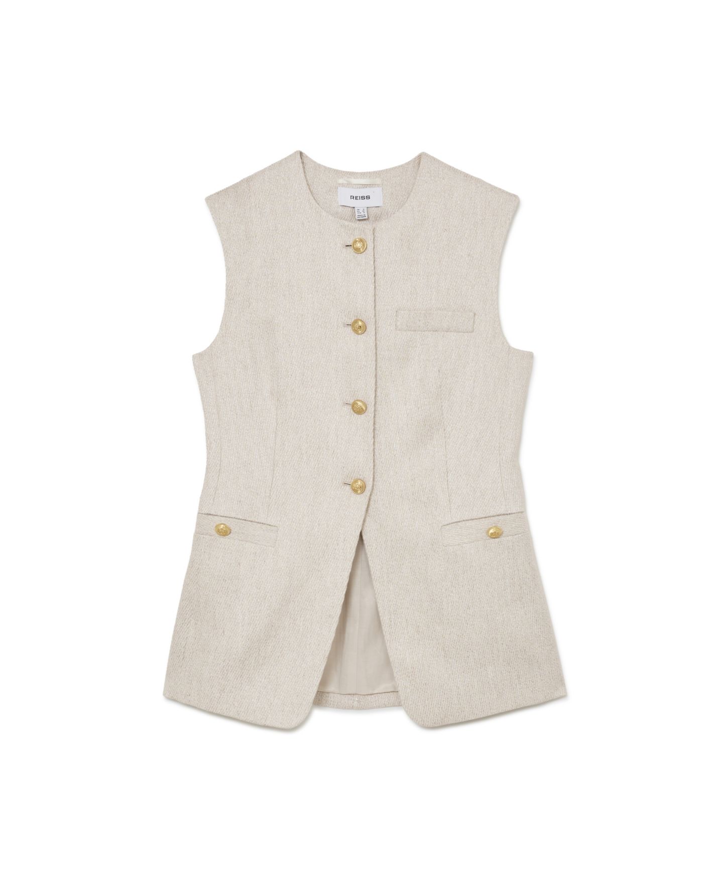 Женский жилет REISS Nolah Sleeveless Long-Line Linen-Blend Crewneck, цвет: Нейтральный — фото 4