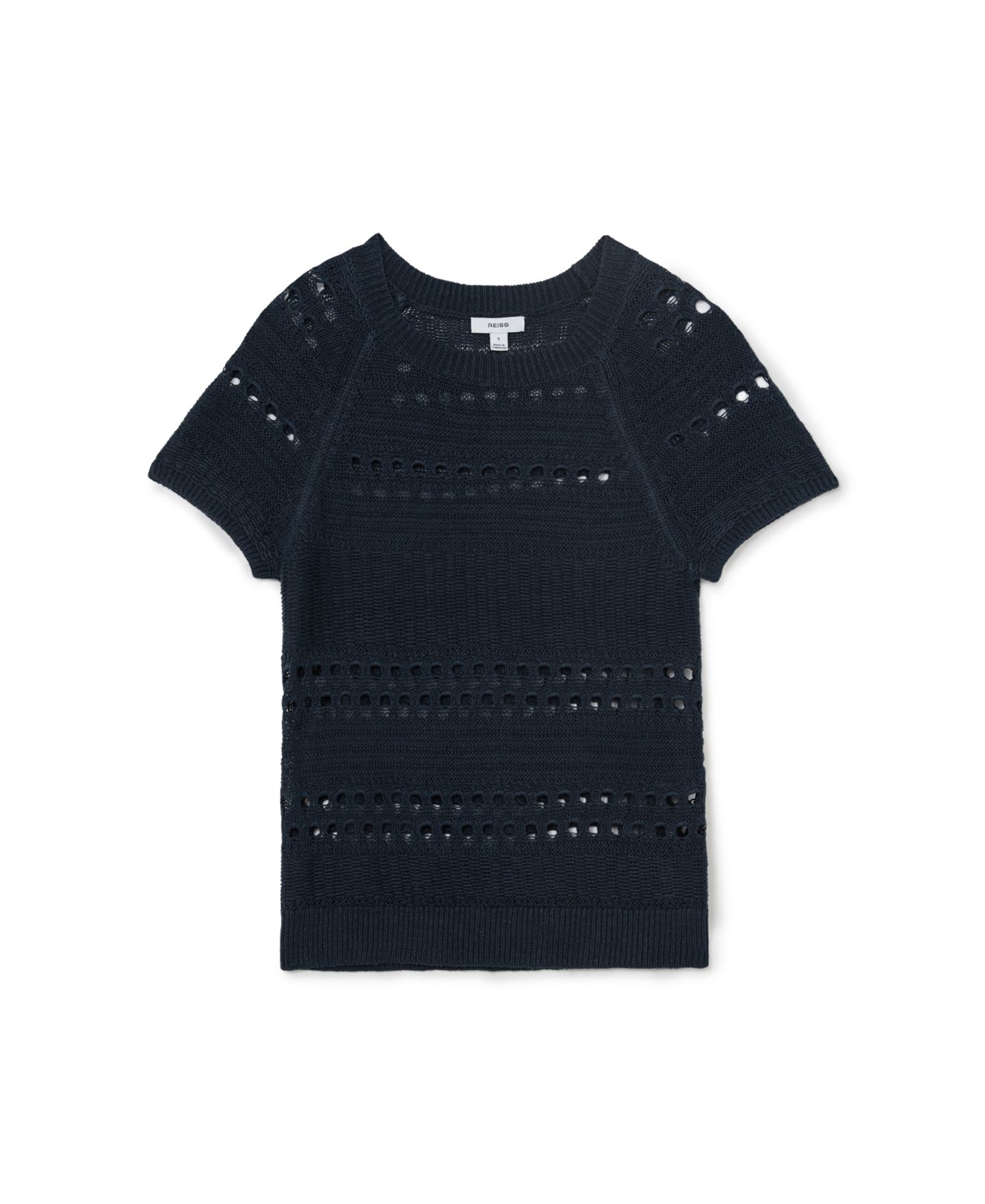 Женский топ REISS Chloe Linen Short-Sleeve Crewneck, цвет: Тёмно-синий — фото 5