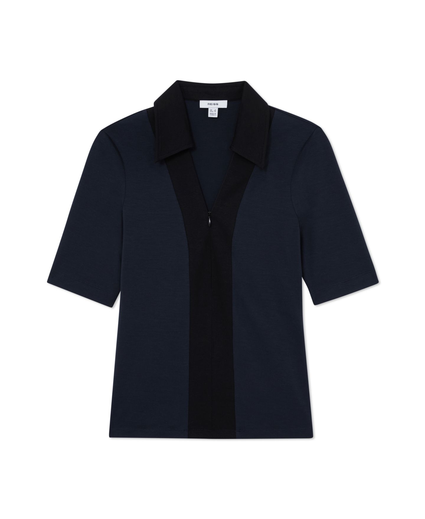 Женский топ REISS Colorblock Polo Half-Zip Short-Sleeve, цвет: Navyblack — фото 4