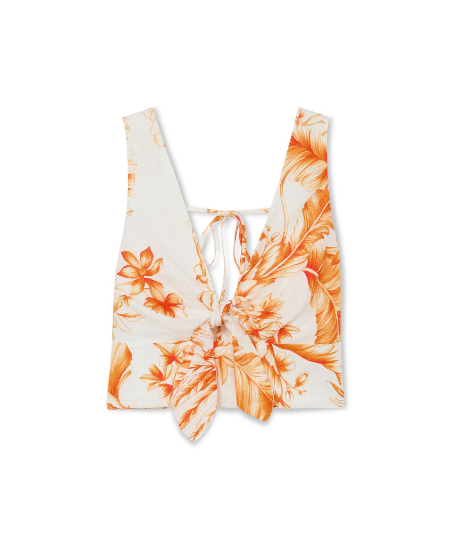 Женский топ REISS Milly Printed Tie-Front Open-Back Linen, цвет: Ivoryorang — фото 4
