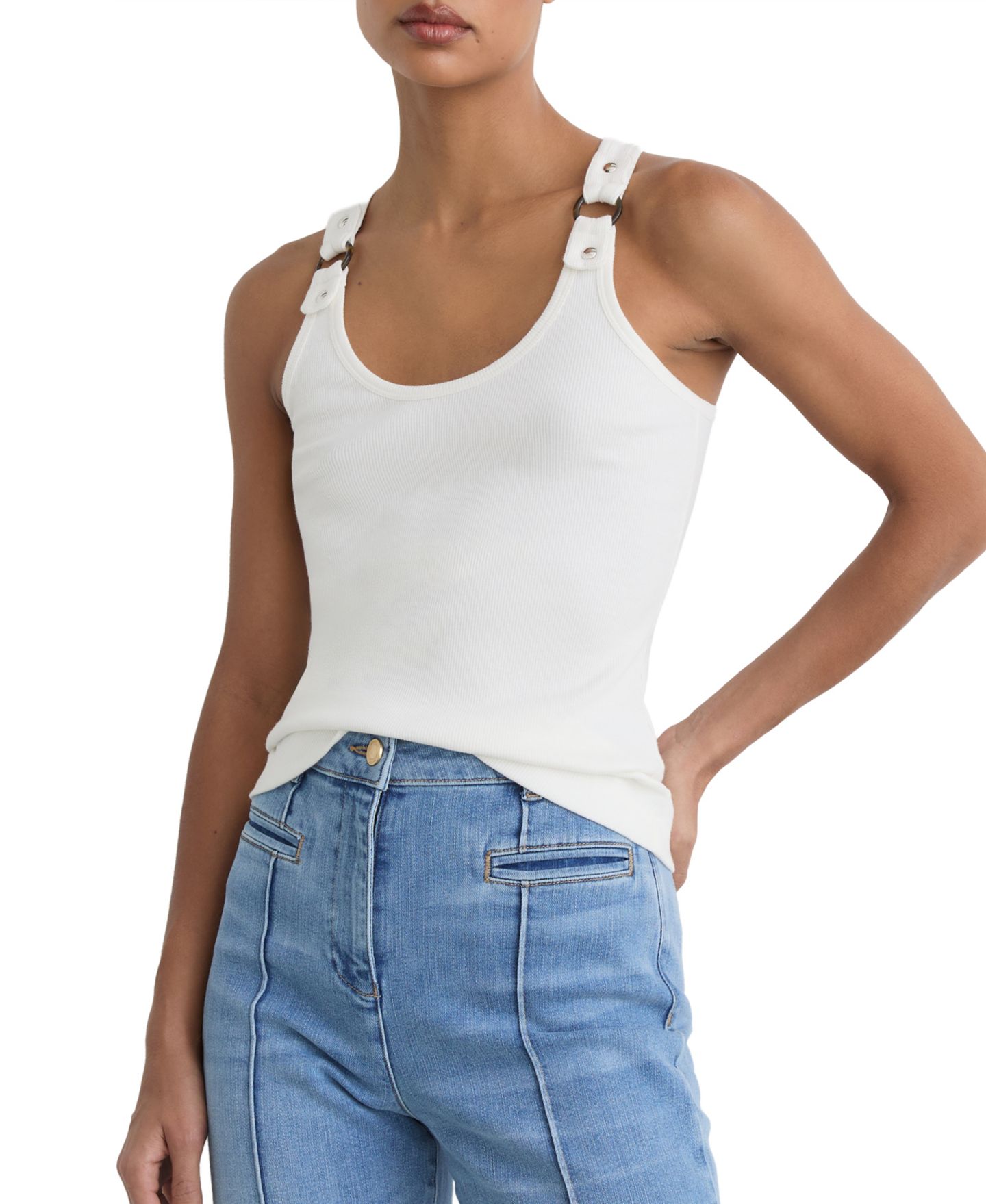 Женский топ REISS Bella Scoop Neck Sleeveless Ribbed, цвет: Белый — фото 1
