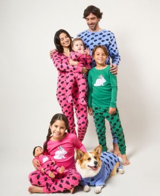 Matching Family Pink, Blue & Green Bunny Cotton Easter Pajamas